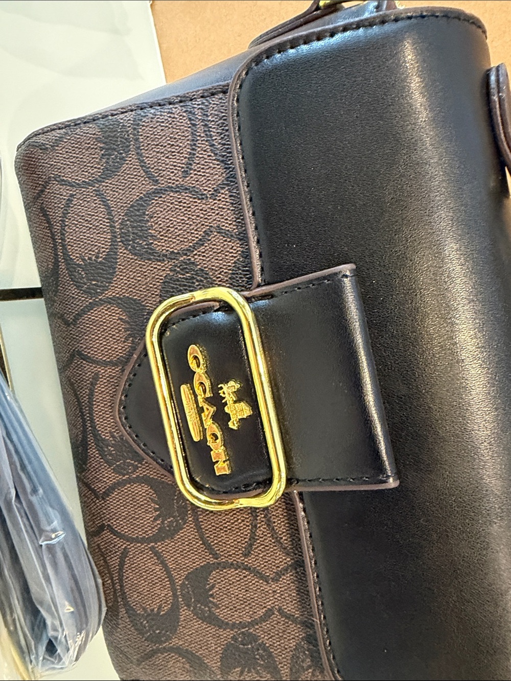 Coach Brown and Black Signature Mini Top-Handle Satchel with Gold Hardware - Picture 4 of 9
